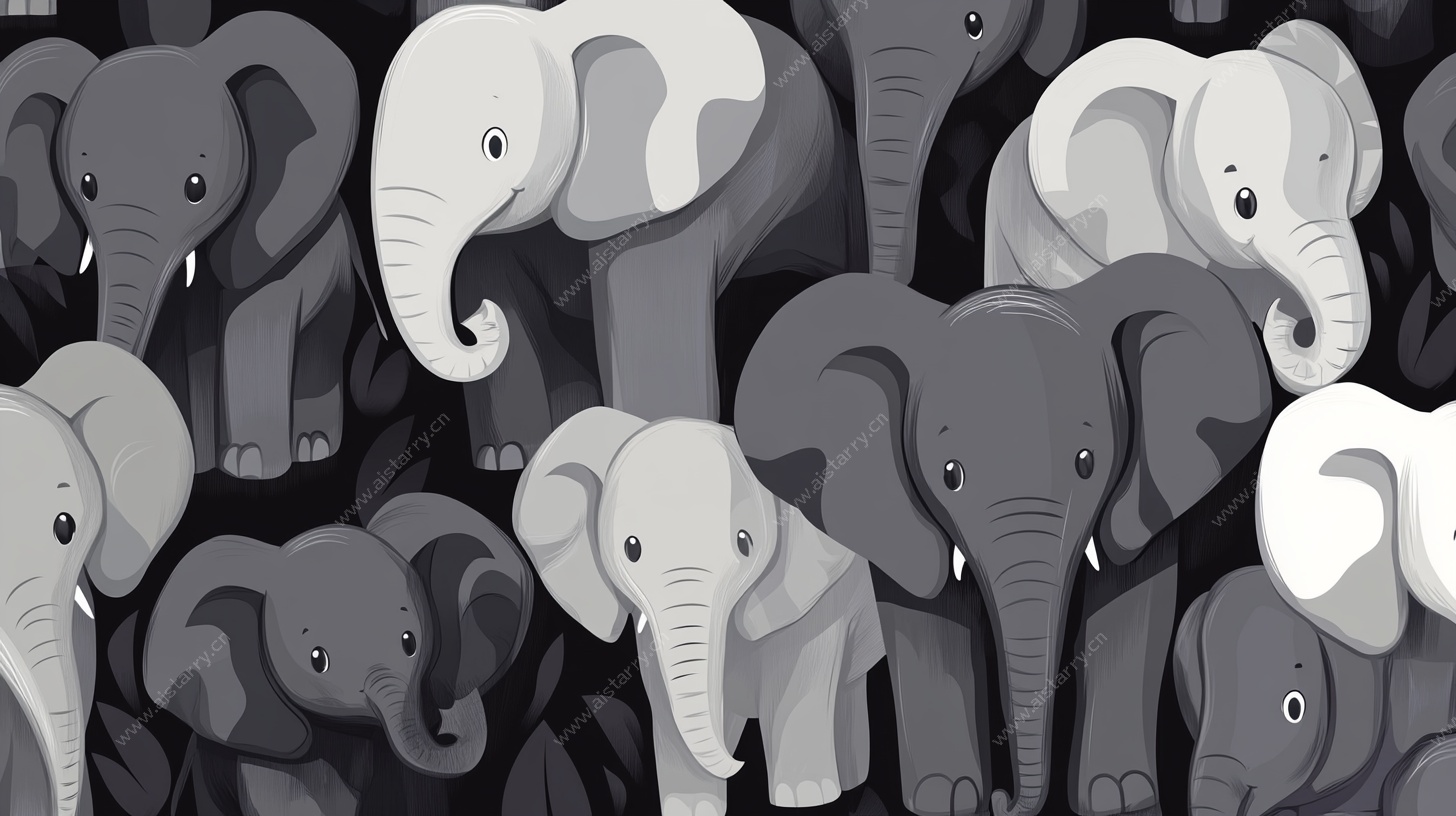 大象群卡通插画