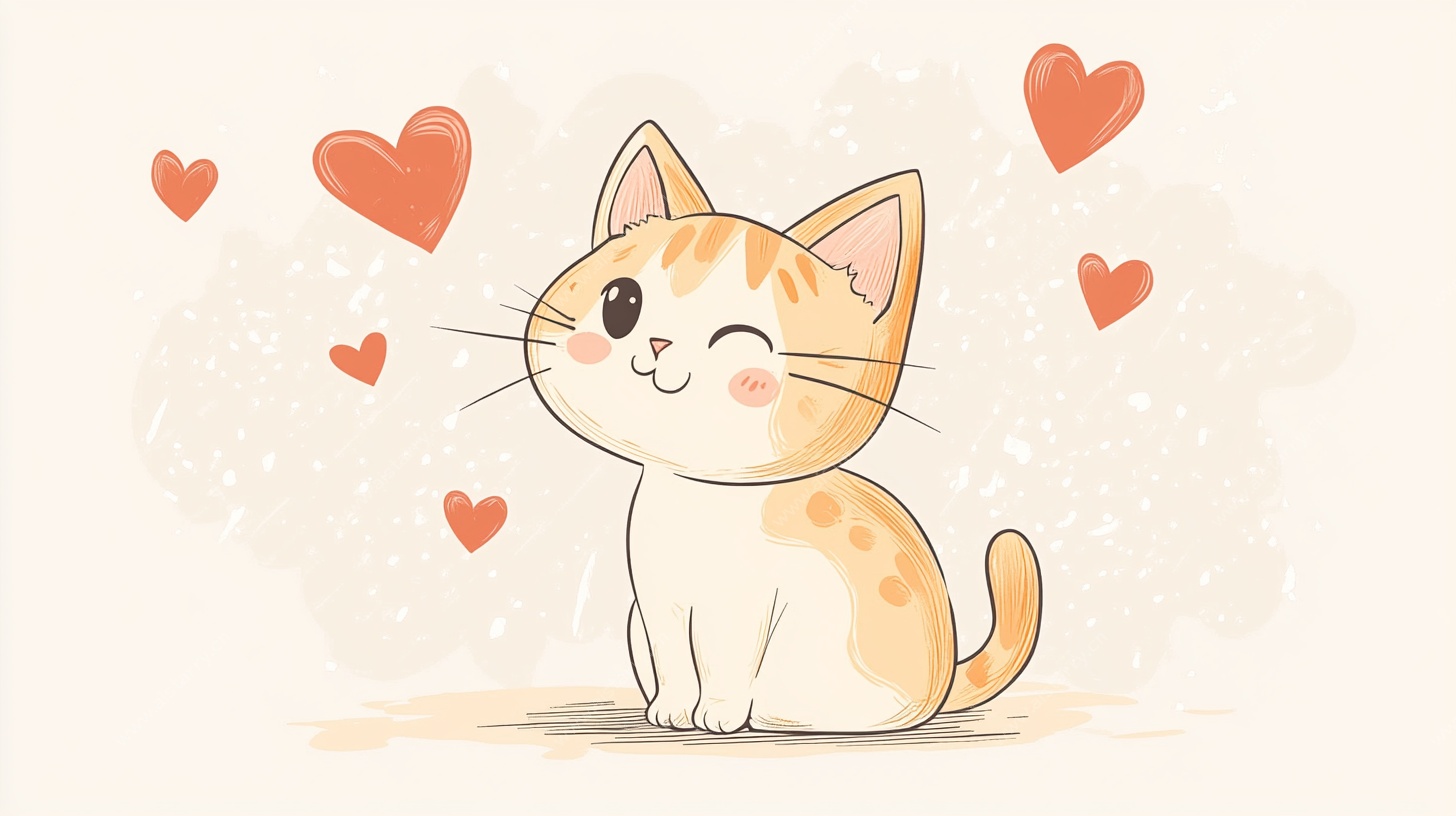 可爱猫咪与爱心插画