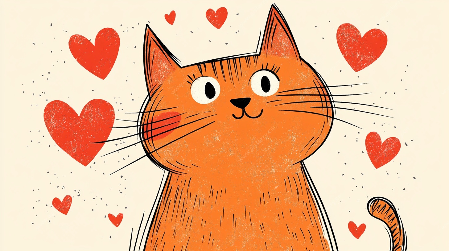 可爱橘猫与爱心插画