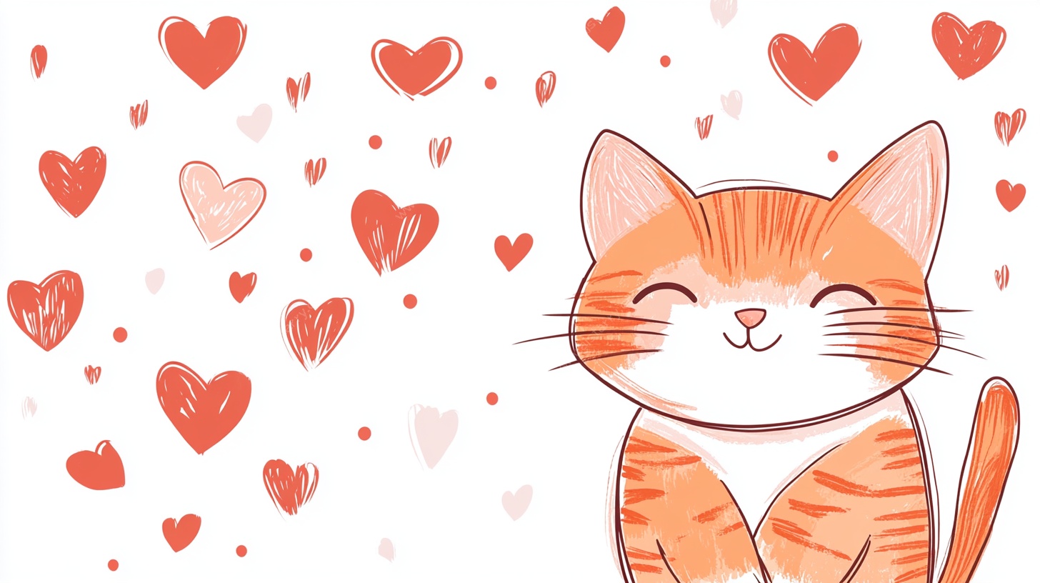 可爱橘猫与爱心插画
