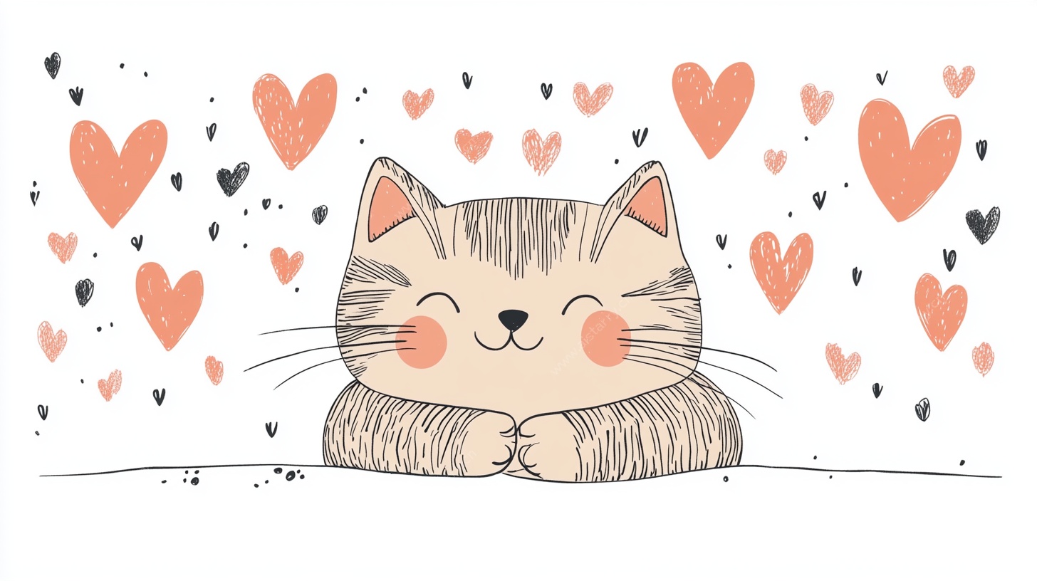 可爱猫咪与爱心插画