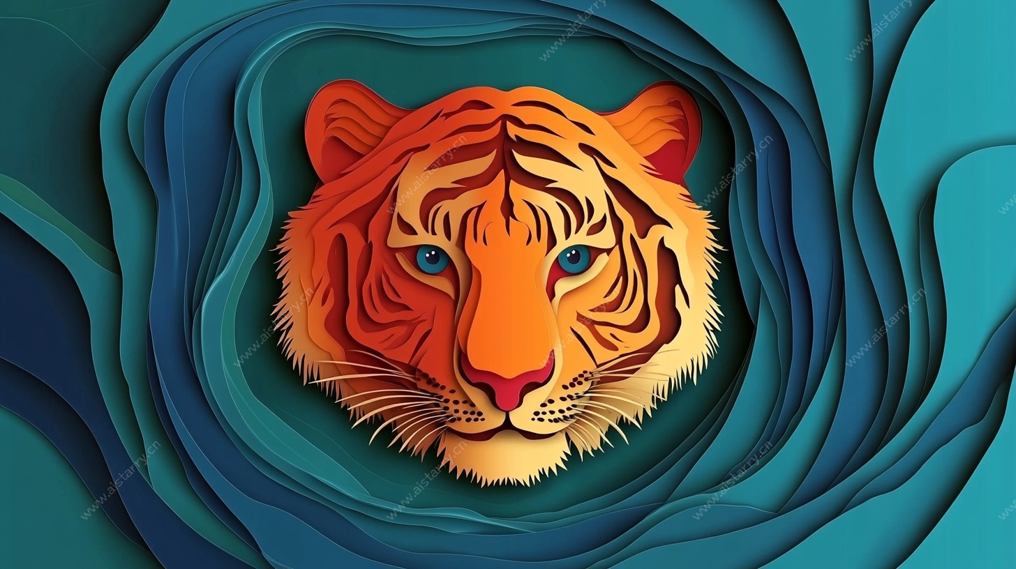 立体纸艺虎头创意插画