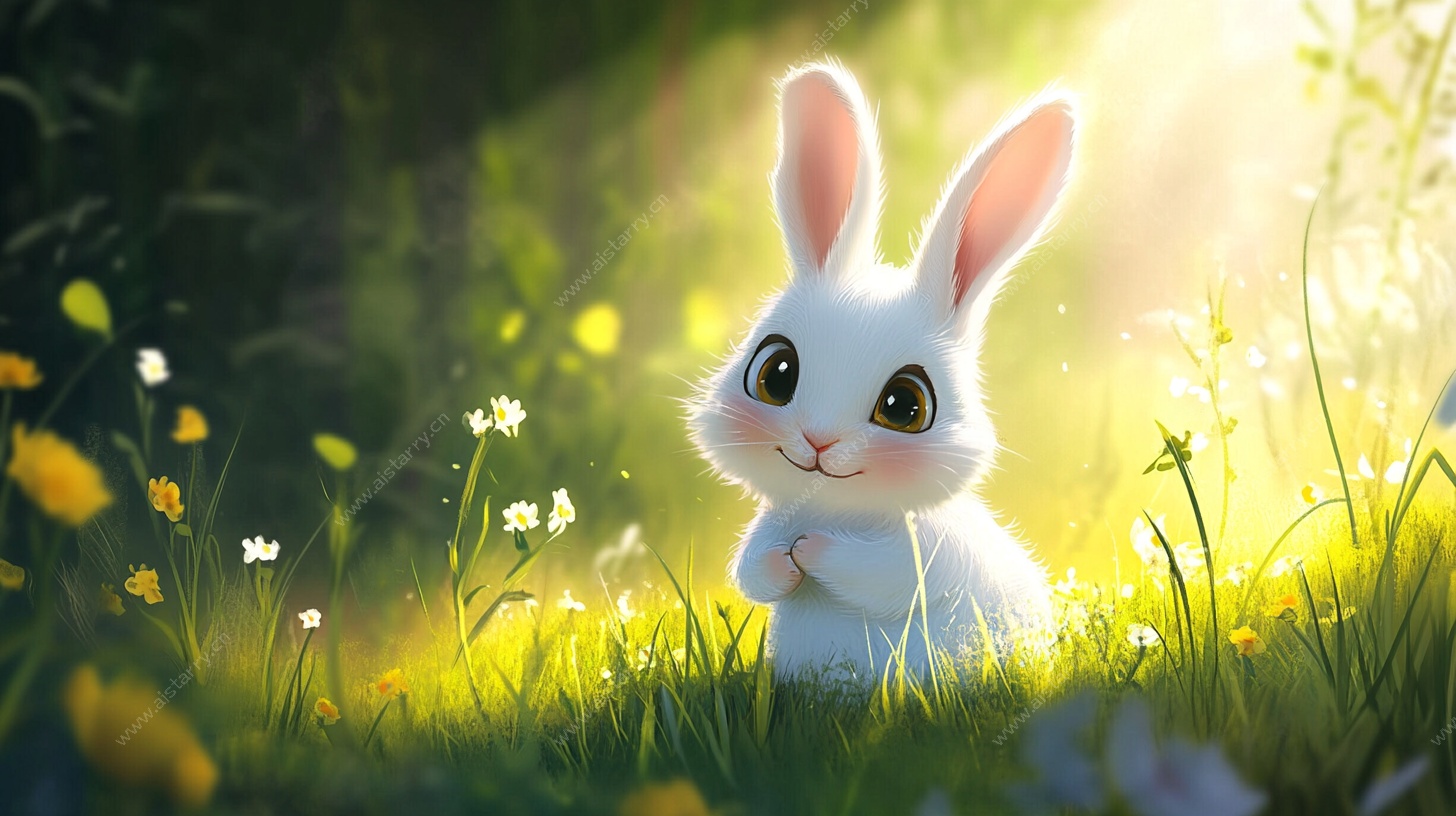阳光下的萌趣小白兔