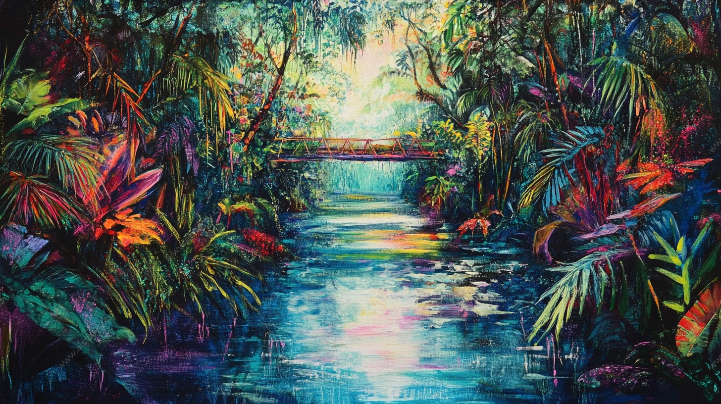 梦幻雨林中的静谧溪流