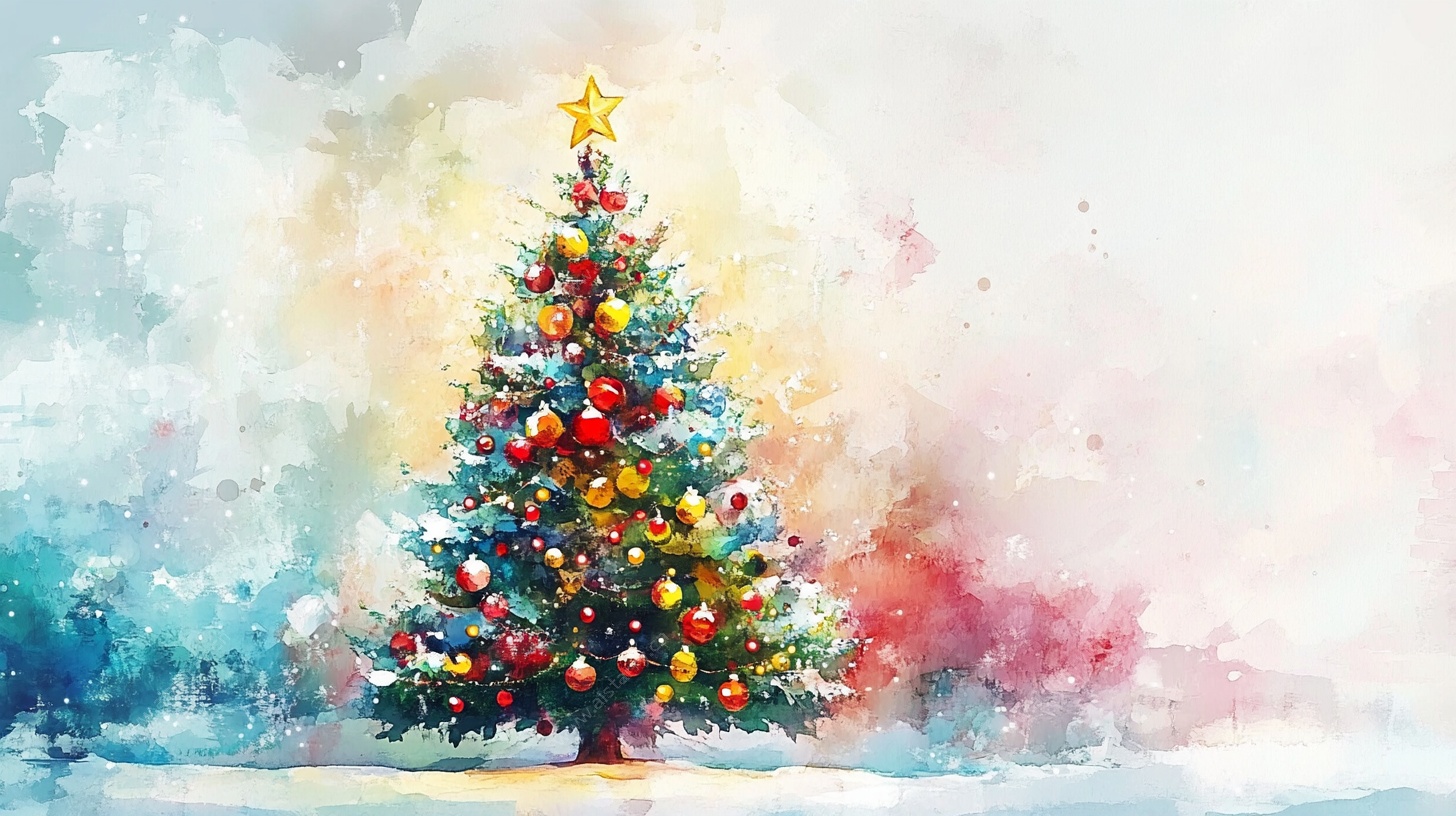 水彩风格的圣诞树