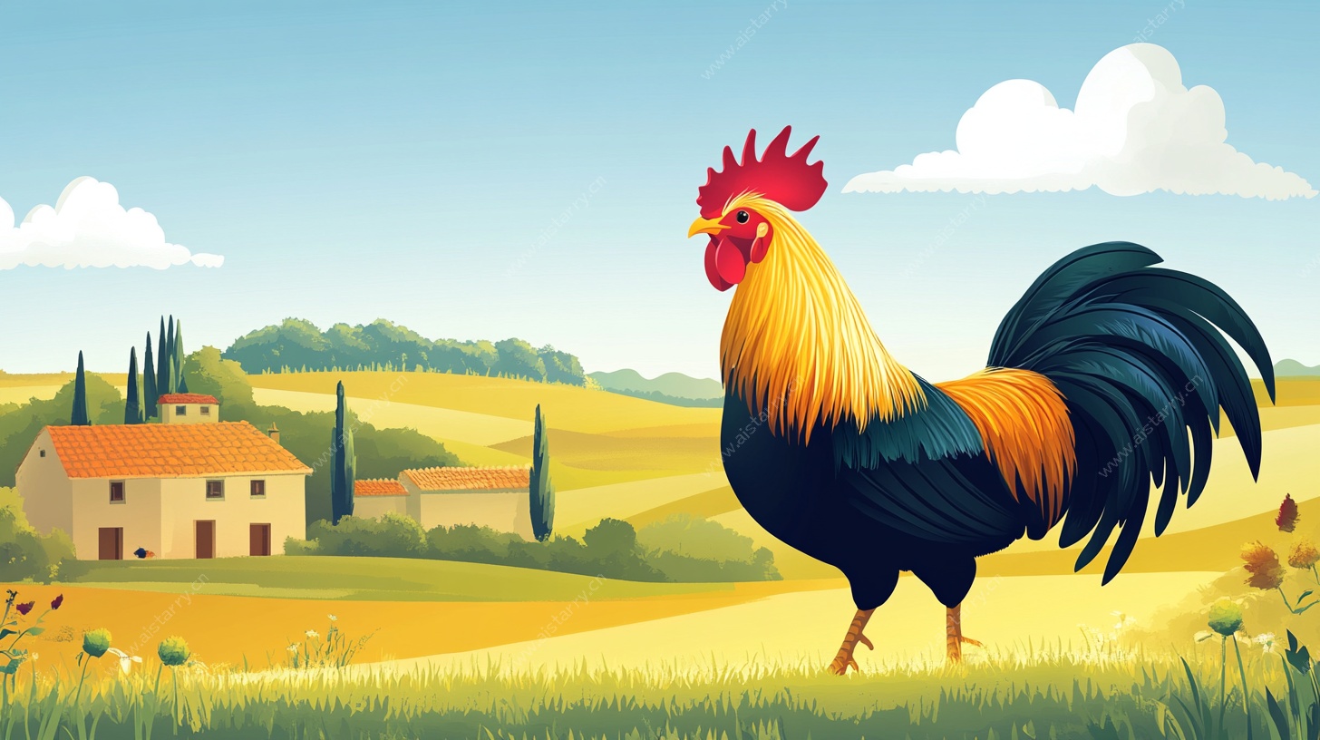 田园公鸡插画