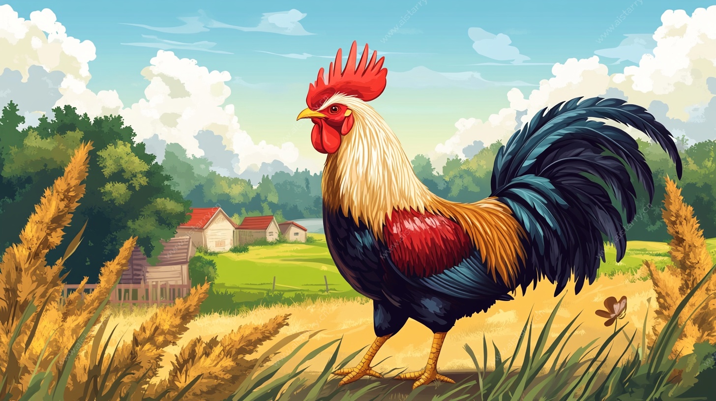 田园雄鸡插画