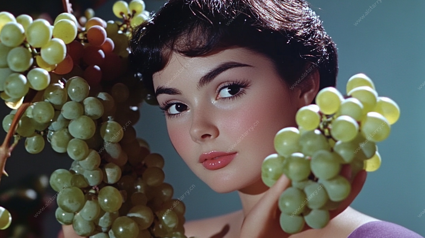 手持葡萄的复古优雅女性