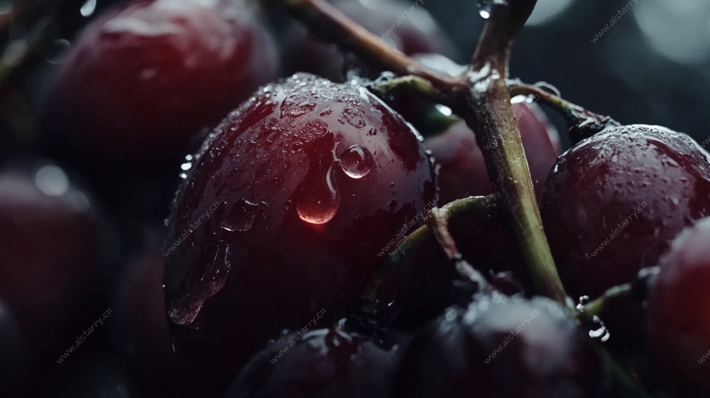 带水珠的紫葡萄特写