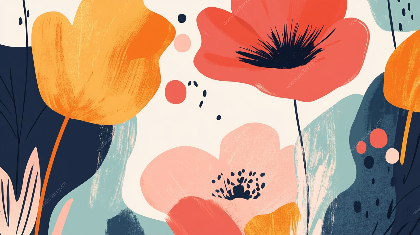 多彩花卉抽象插画