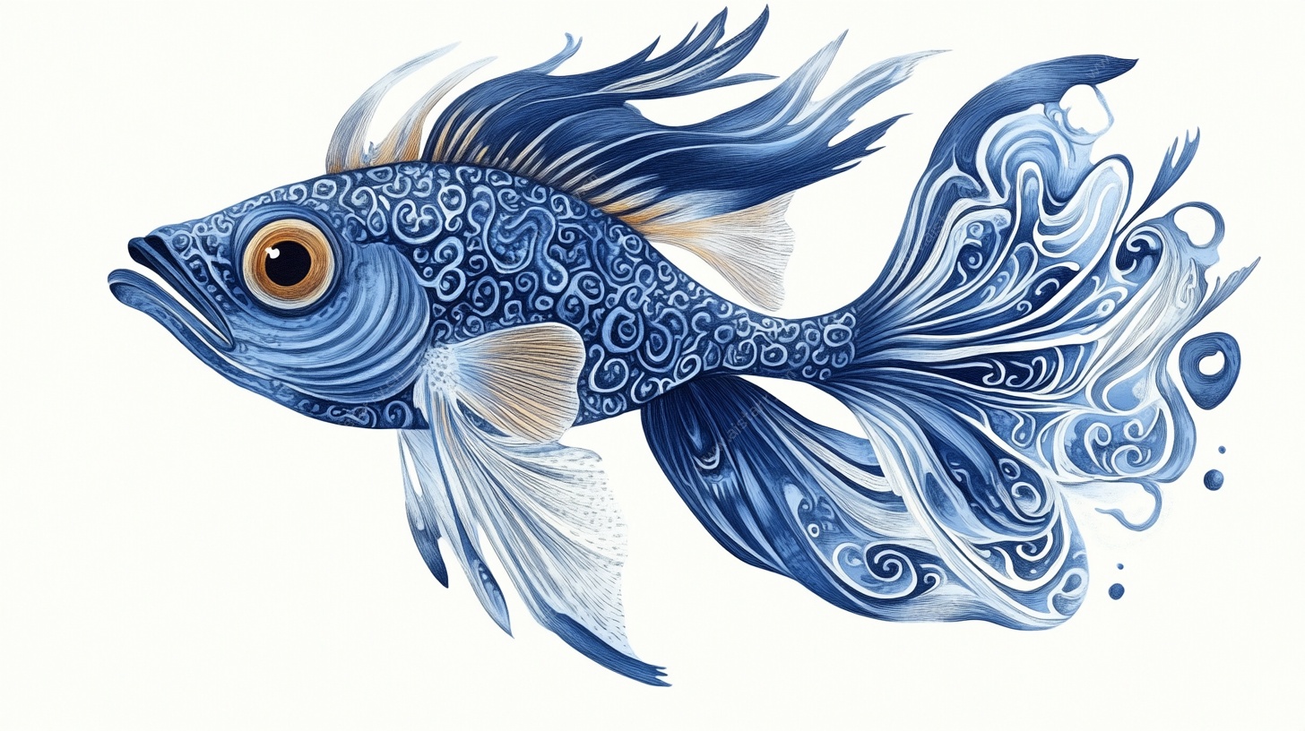 蓝色花纹梦幻鱼插画