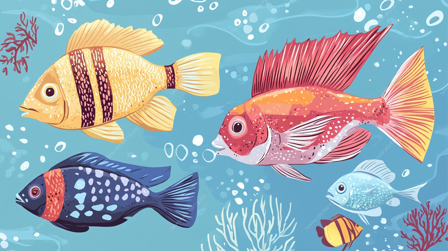 海洋多彩鱼群插画
