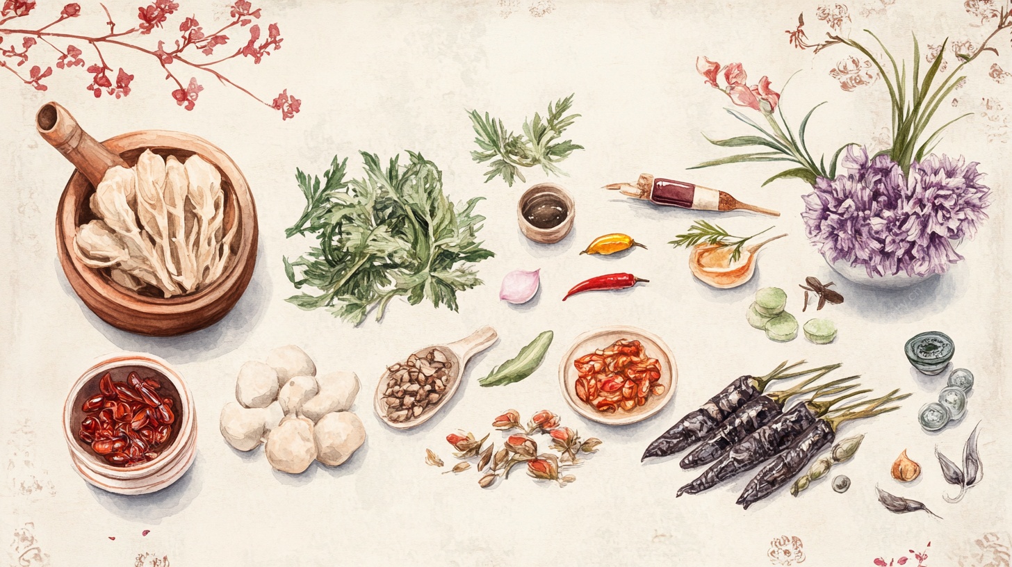 中式香料食材静物插画