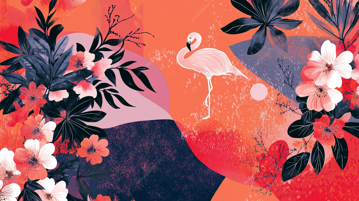 火烈鸟与花卉的梦幻图景