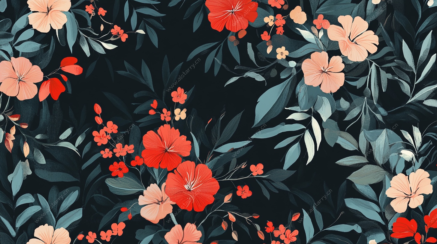 深色底花卉图案设计