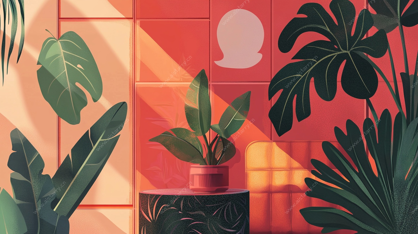 室内绿植景观插画