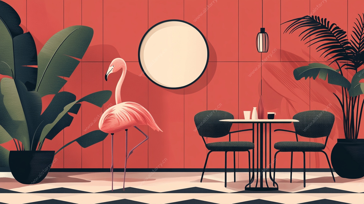 火烈鸟装饰的温馨室内场景