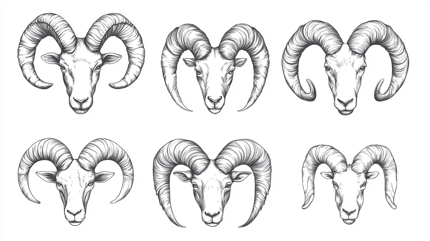 六款手绘公羊头图案设计