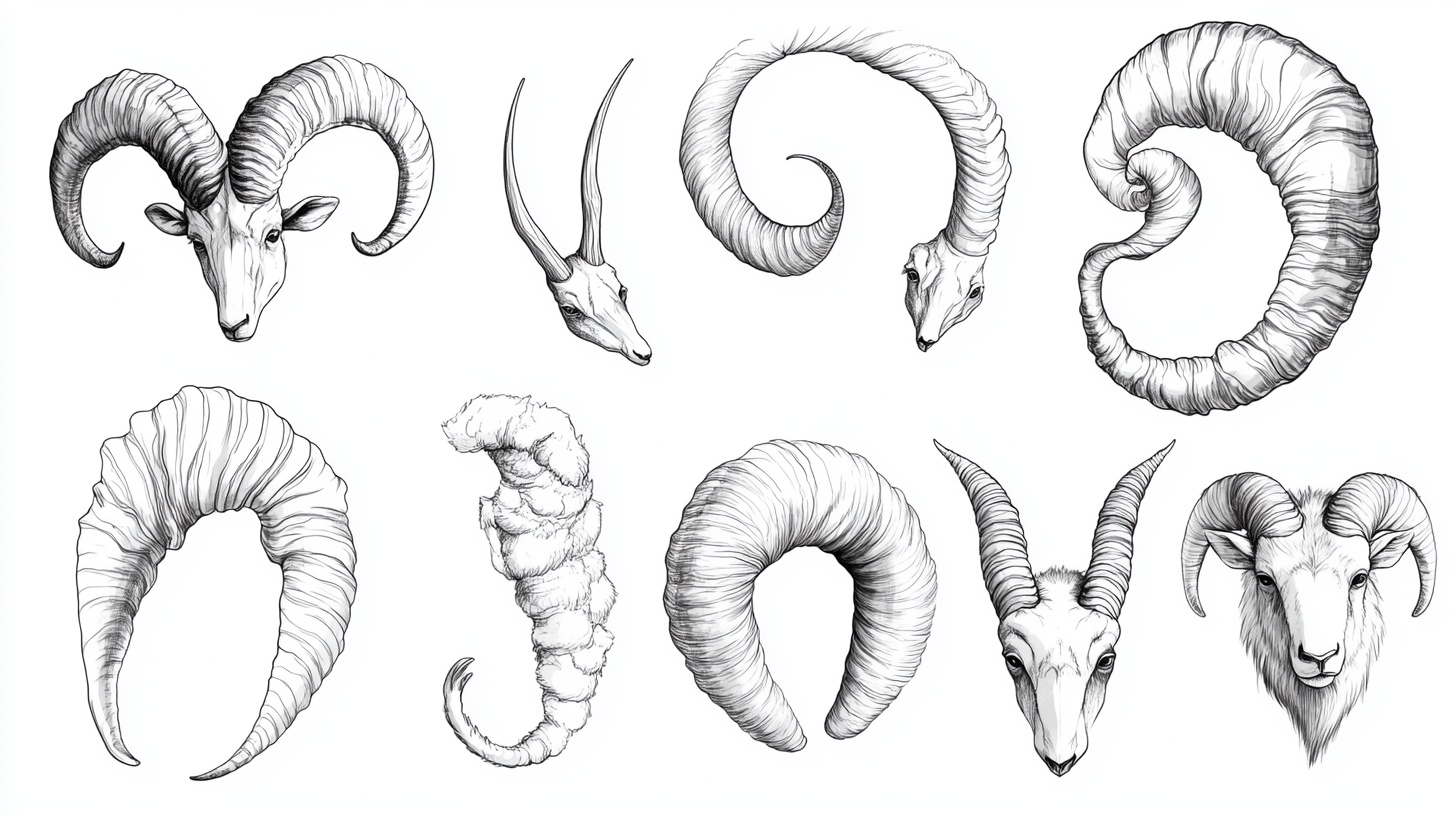 多样羊头羊角手绘插画
