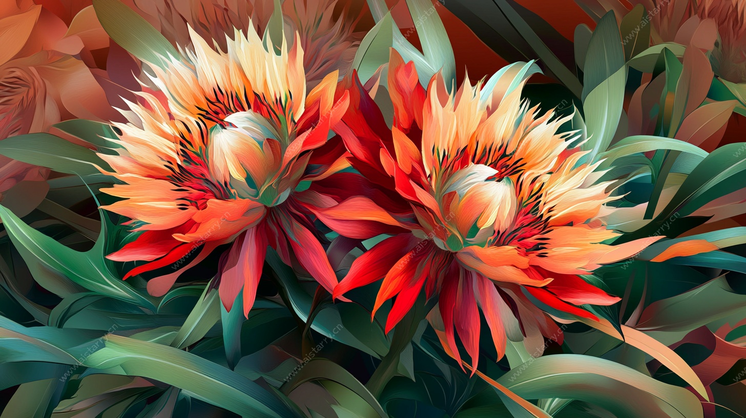 双生绚丽花卉图