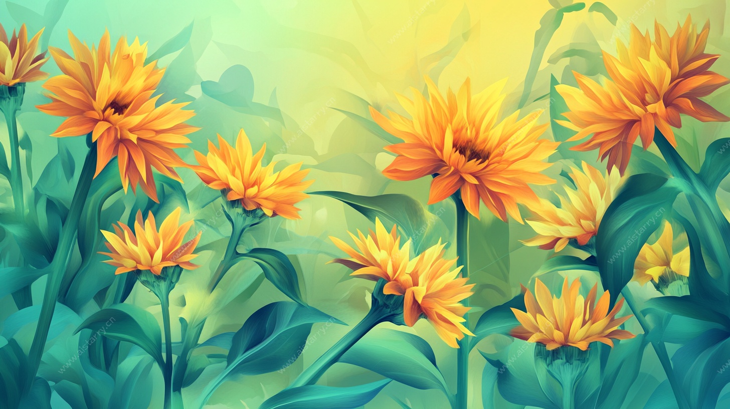 金黄雏菊绽放清新花田