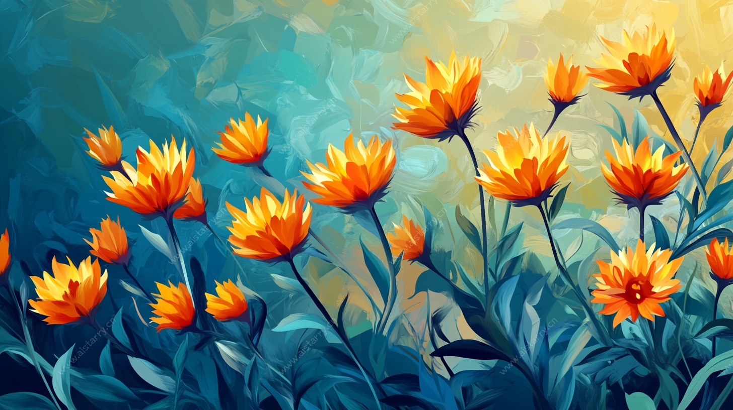 绽放的橙色花卉插画