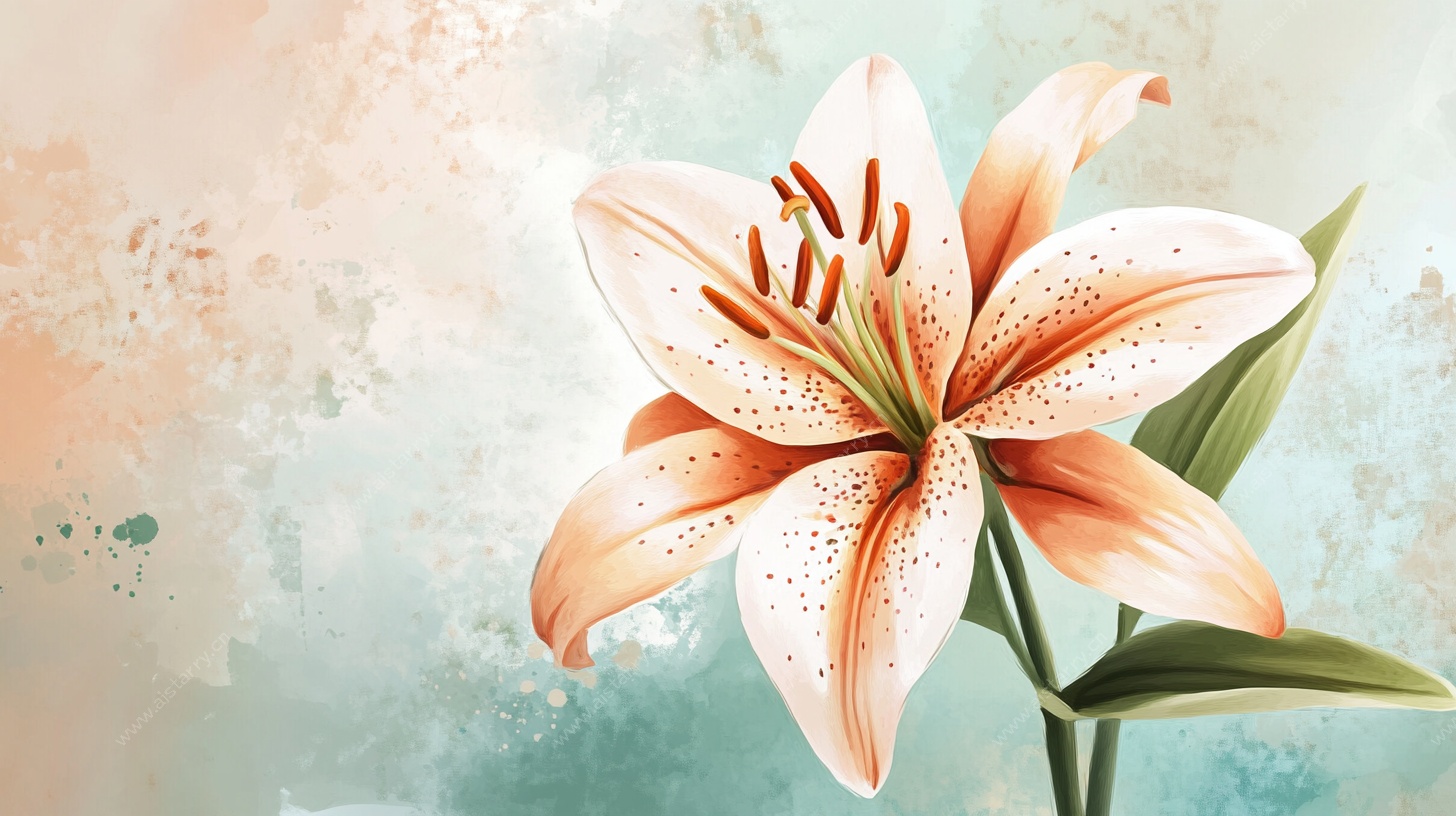 淡粉百合花水彩插画