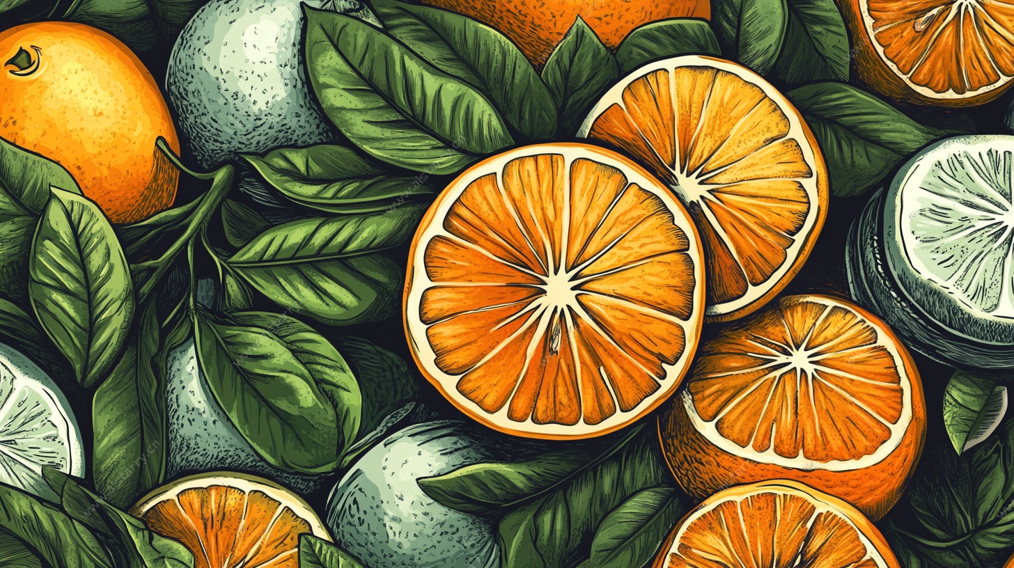 柑橘切片插画图