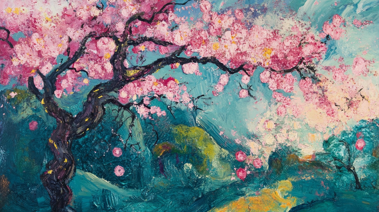 春日繁花烂漫油画风景