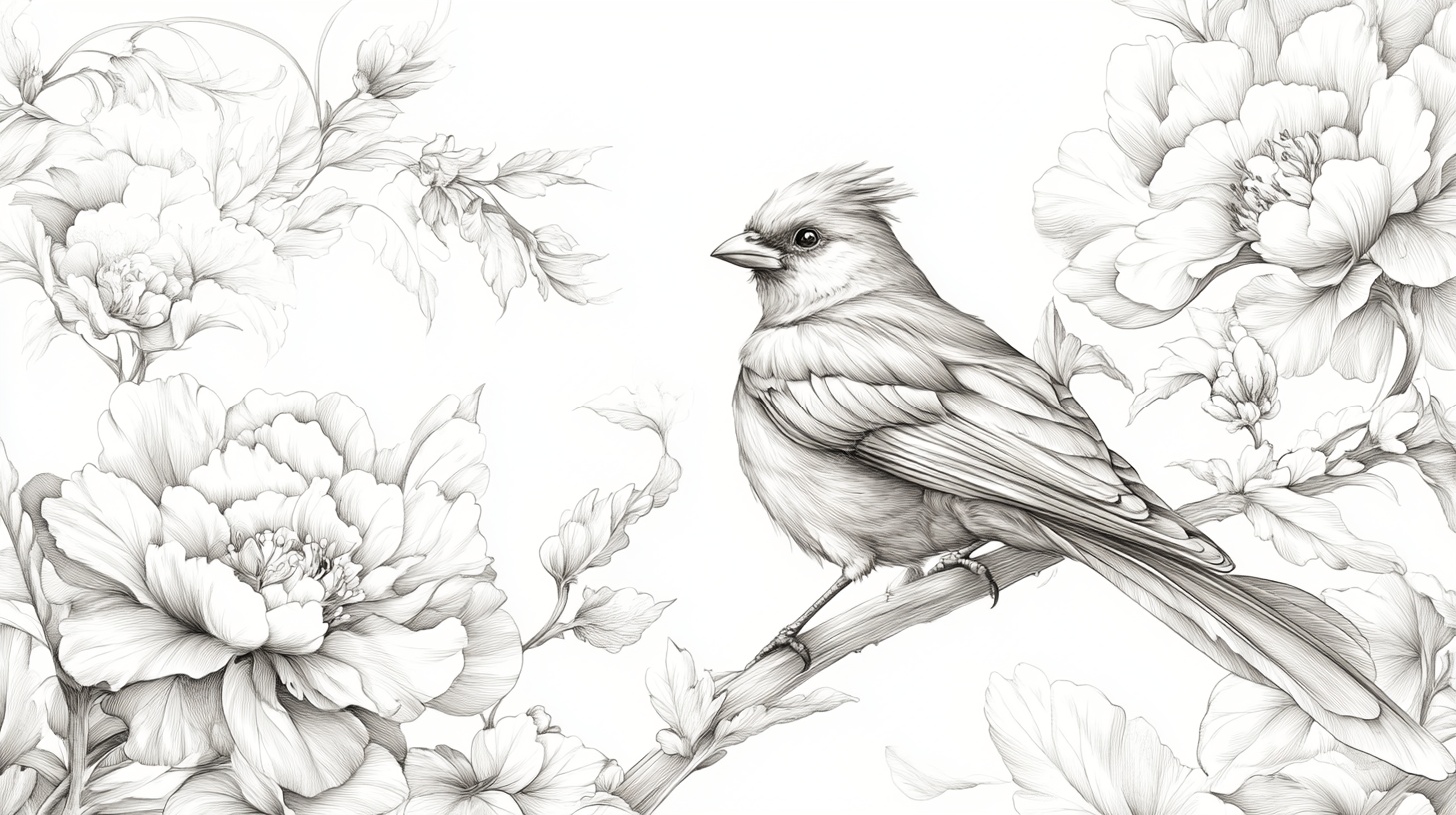 花鸟素描 鸟栖繁花间