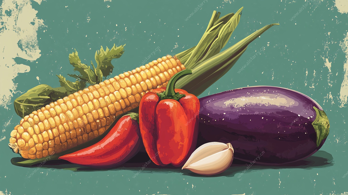 多彩蔬菜静物插画