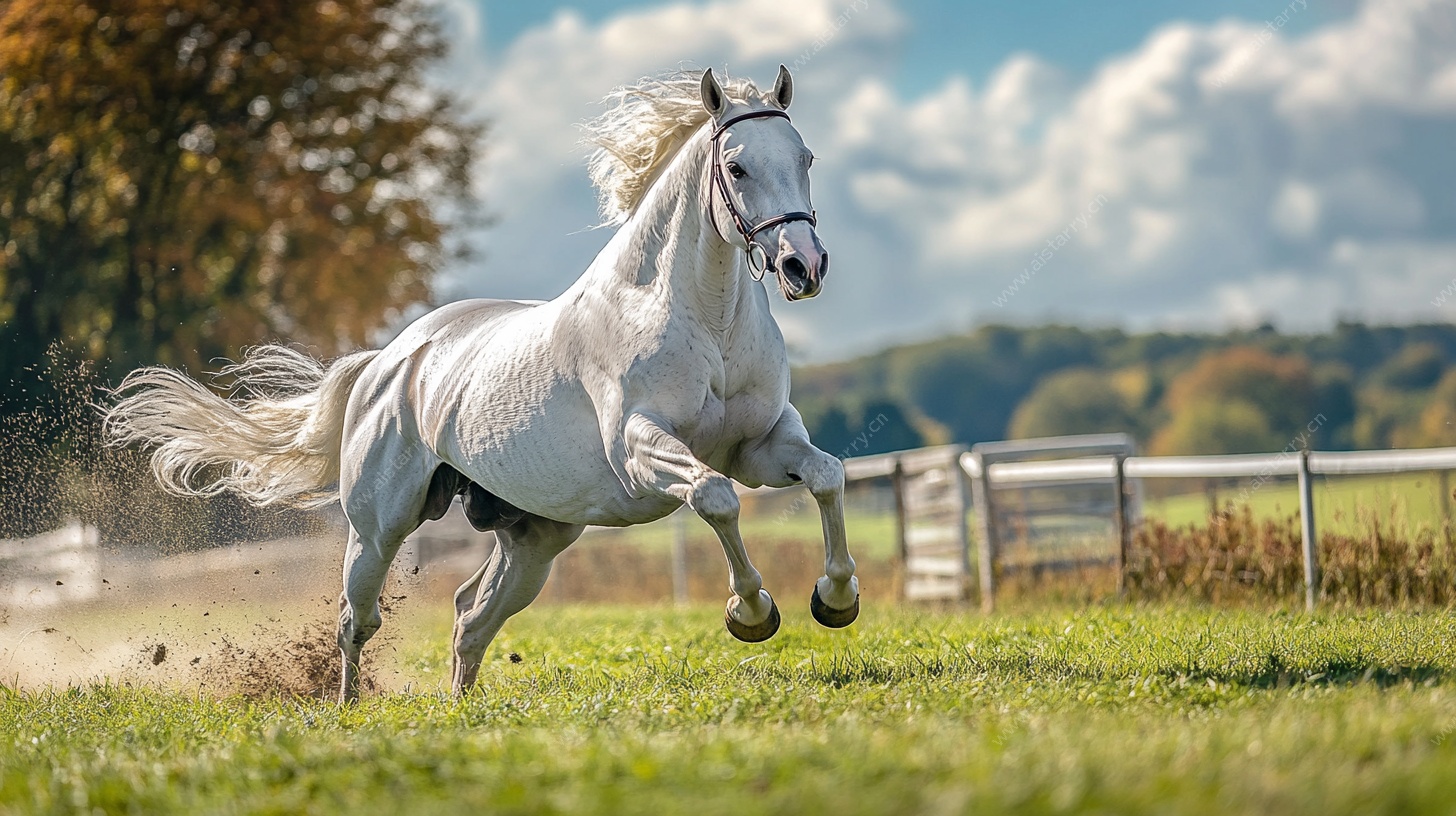 白马驰骋于绿野