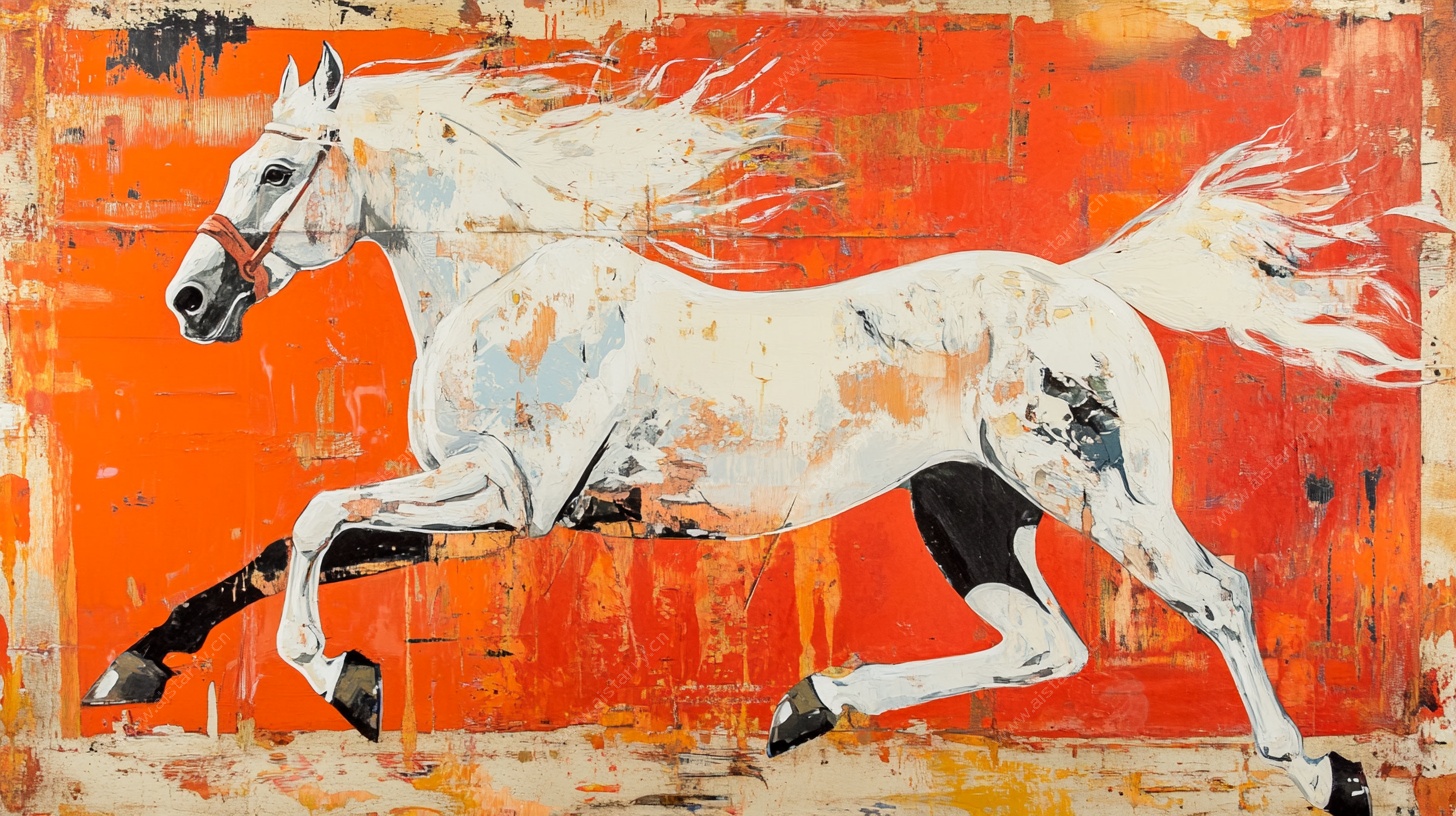 奔跑的白马艺术画作