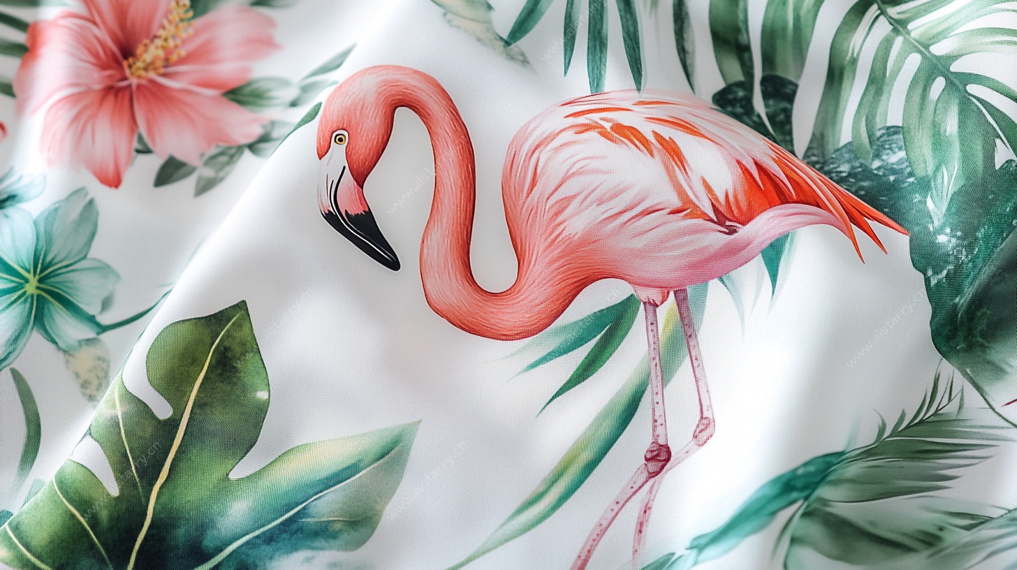 火烈鸟与热带植物印花图案