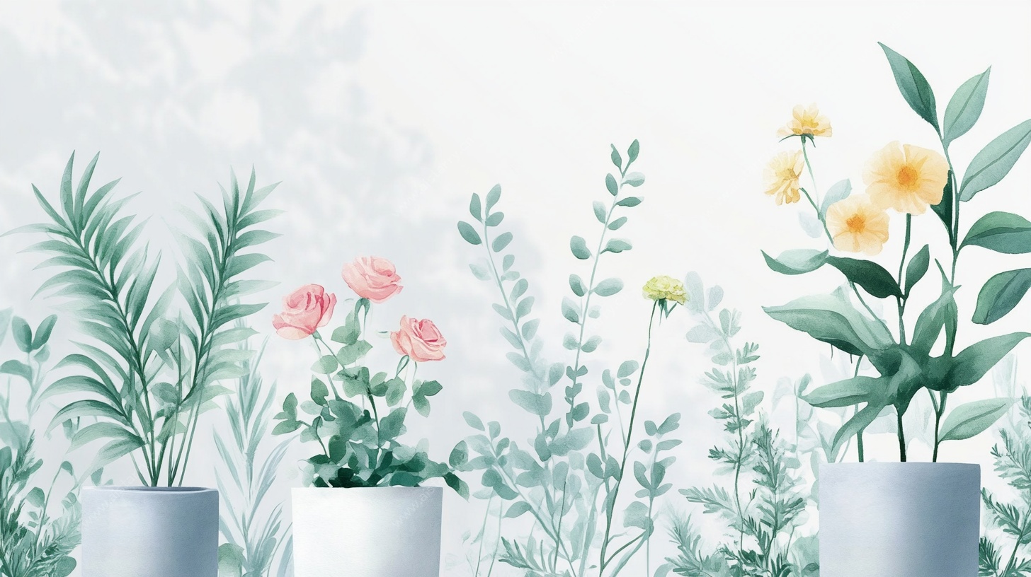 清新盆栽植物插画