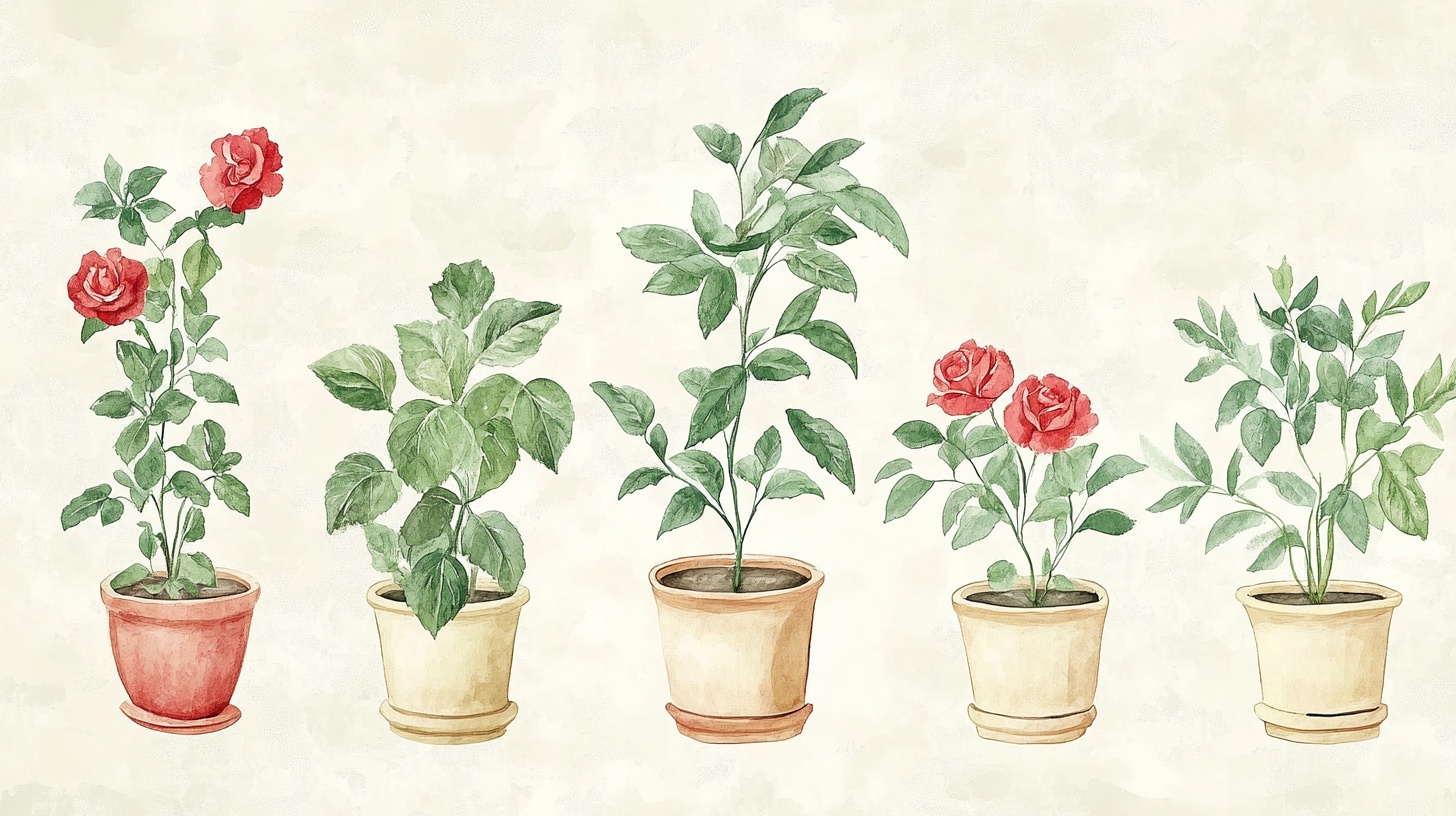 手绘盆栽花卉组合图