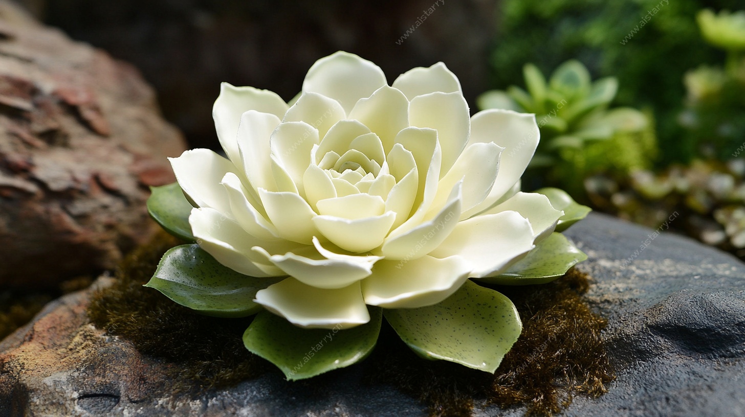白瓣多肉静卧石上