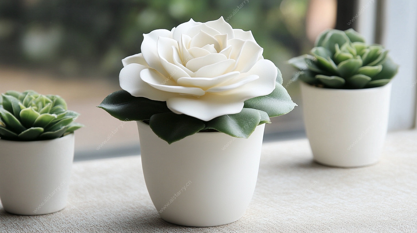 白色花卉与多肉盆栽组合