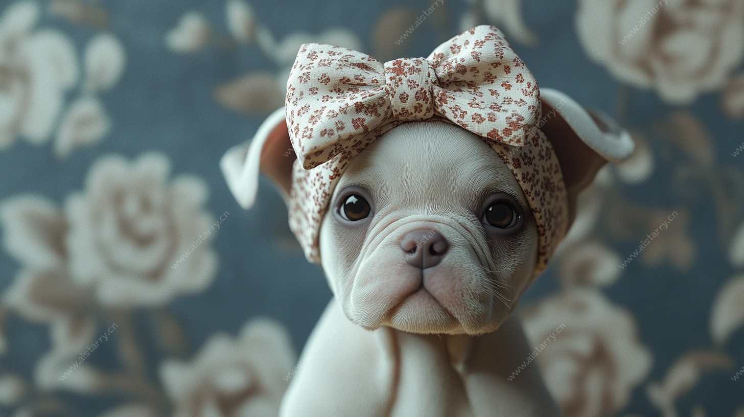戴花蝴蝶结的萌态小狗