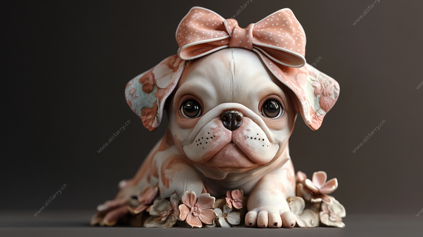 戴花饰萌宠法斗犬摆件