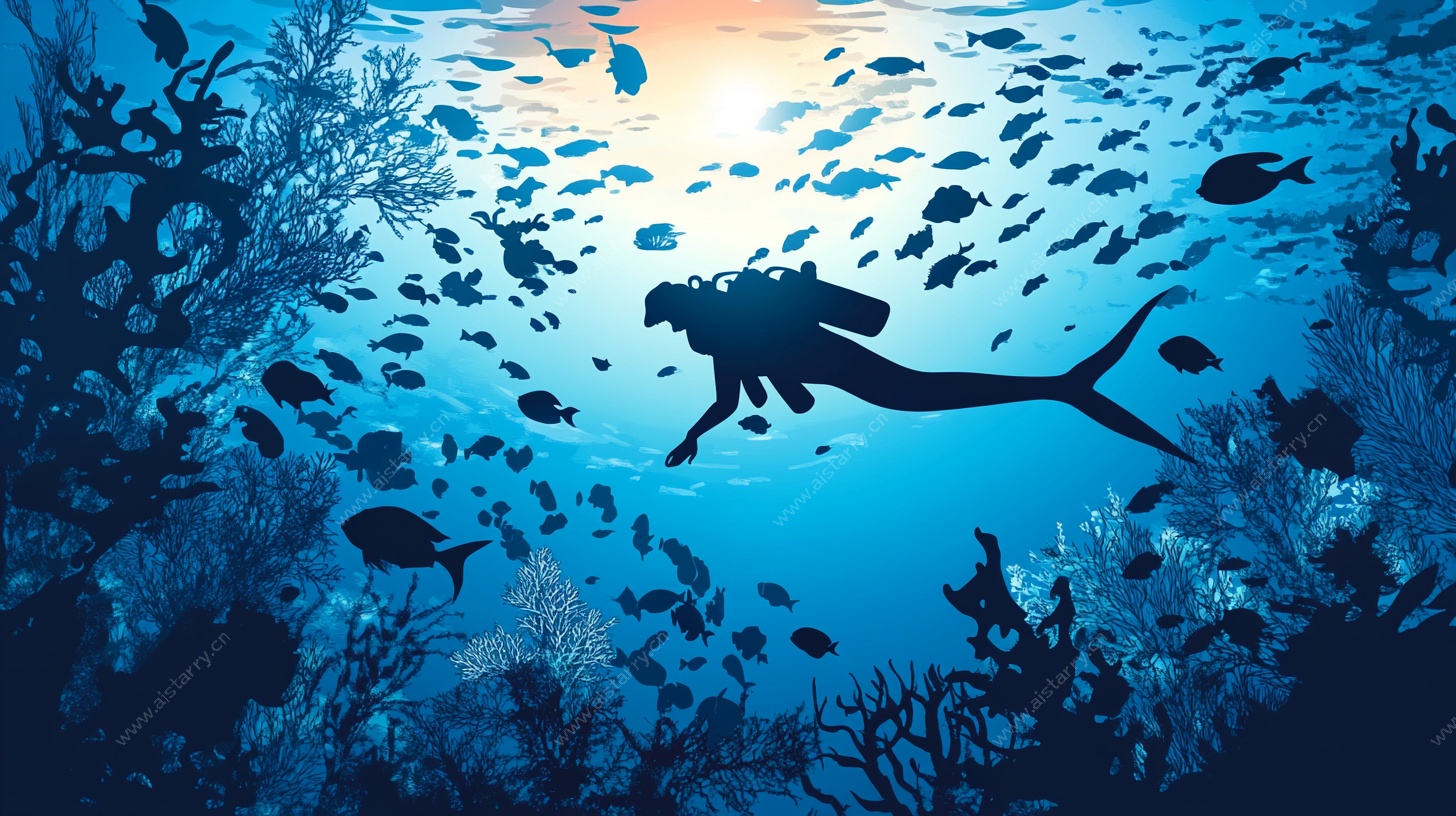 潜水者畅游缤纷海底世界