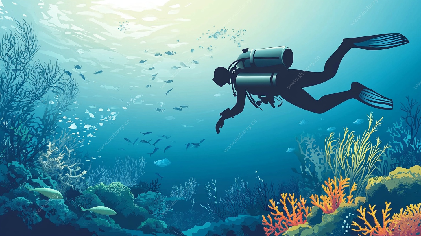 潜水者畅游绚丽海底世界