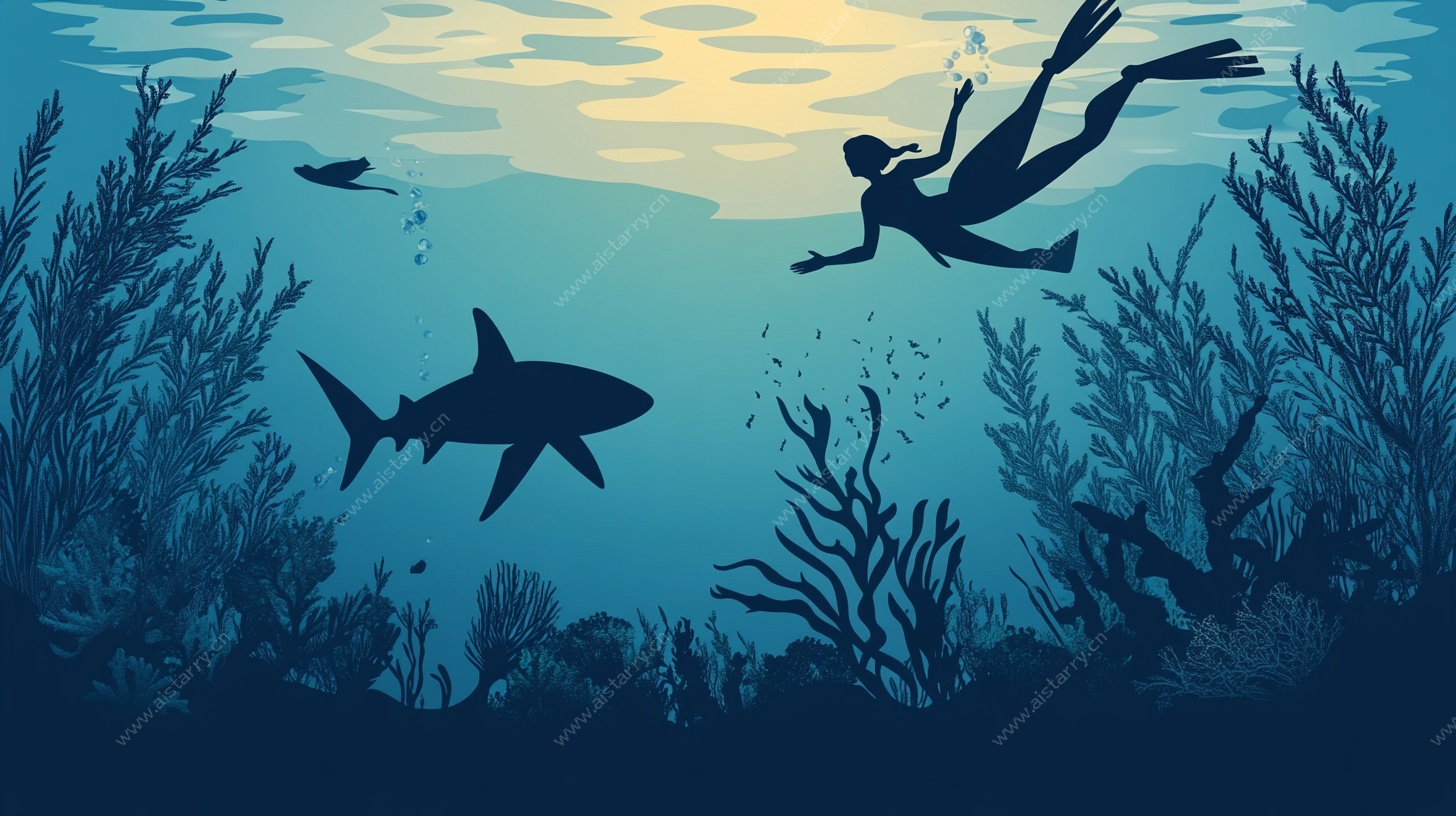 潜水员与鲨鱼的海底邂逅