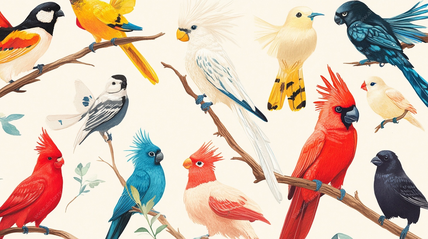 多彩鹦鹉栖息枝头插画