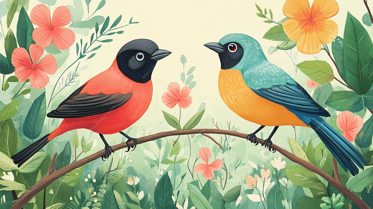 枝头双鸟的自然风情画