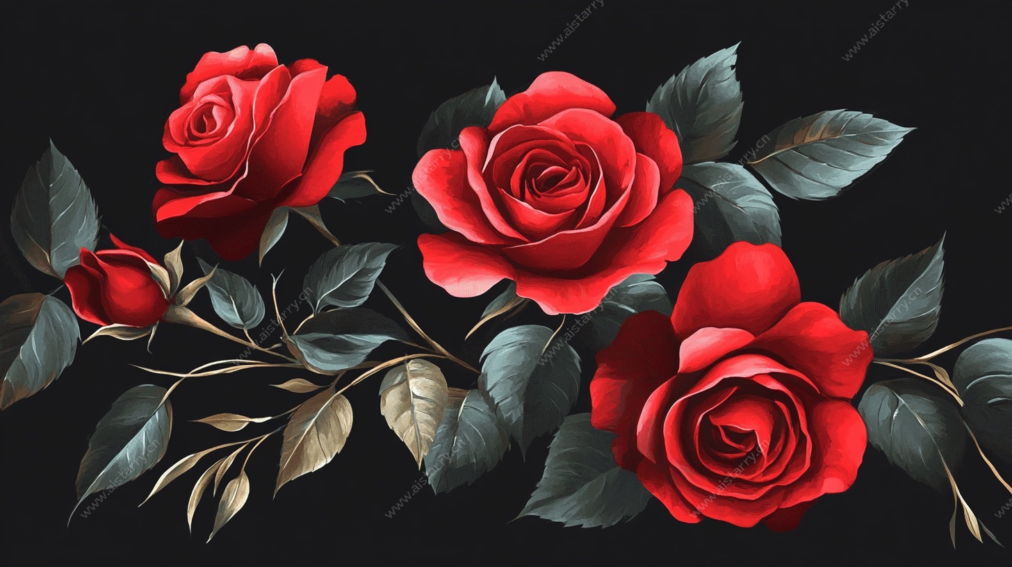 红玫瑰花卉插画