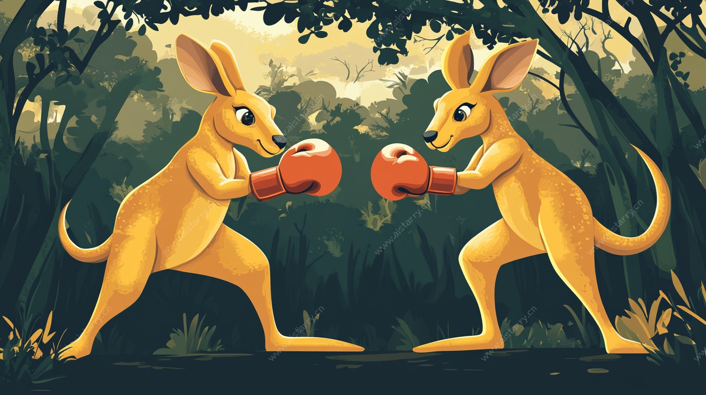 森林中对打的拳击袋鼠