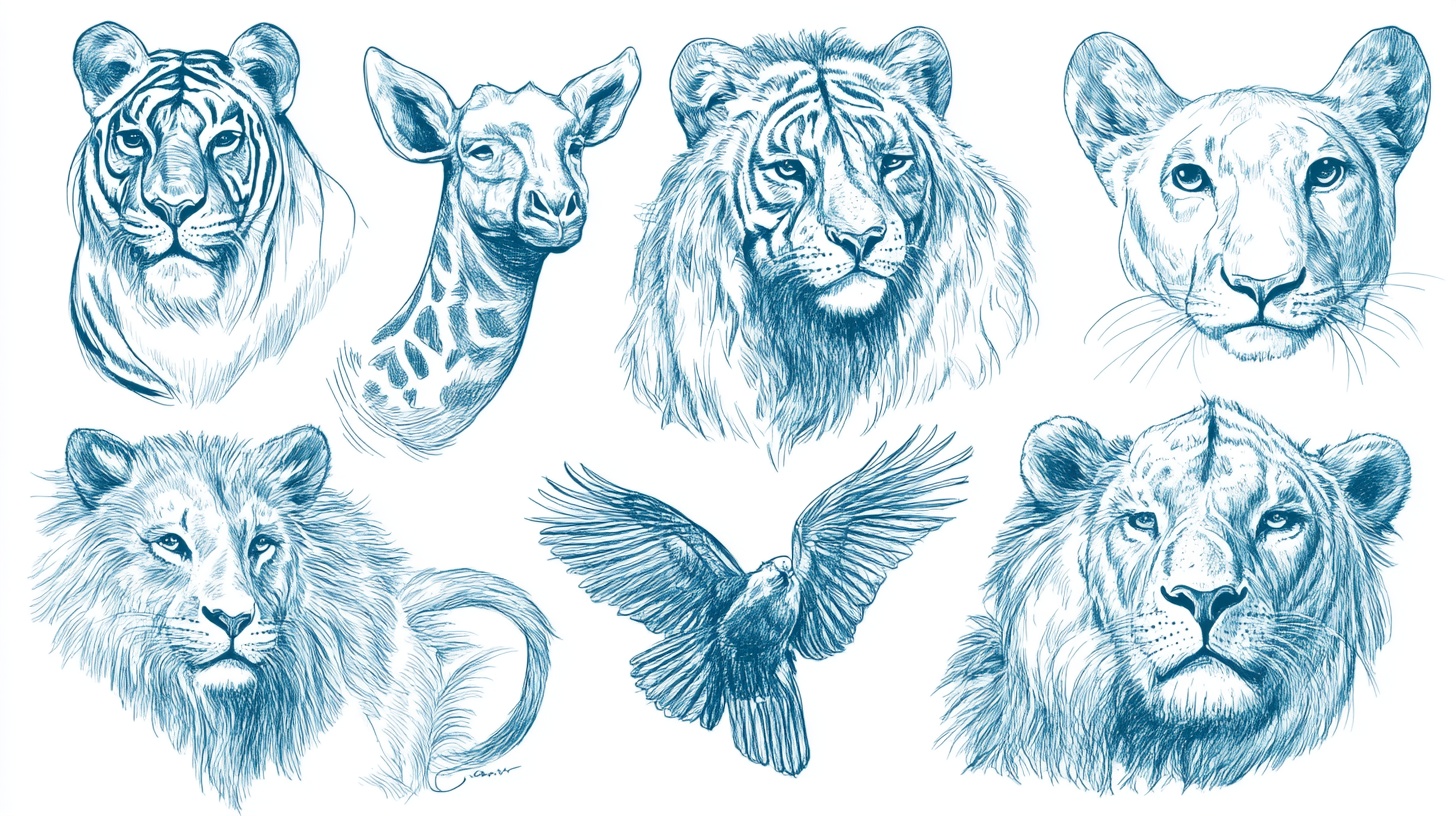 动物头像手绘插画集合