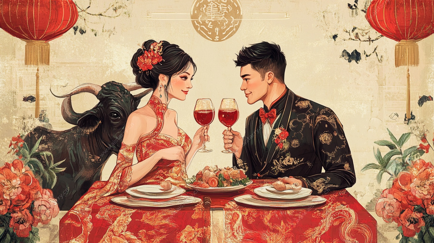 中式浪漫婚礼情侣用餐图