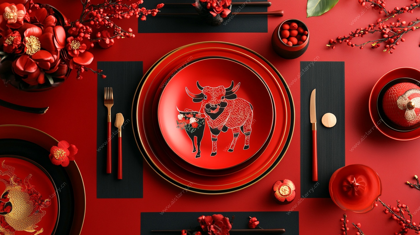 牛年喜庆餐桌布置图